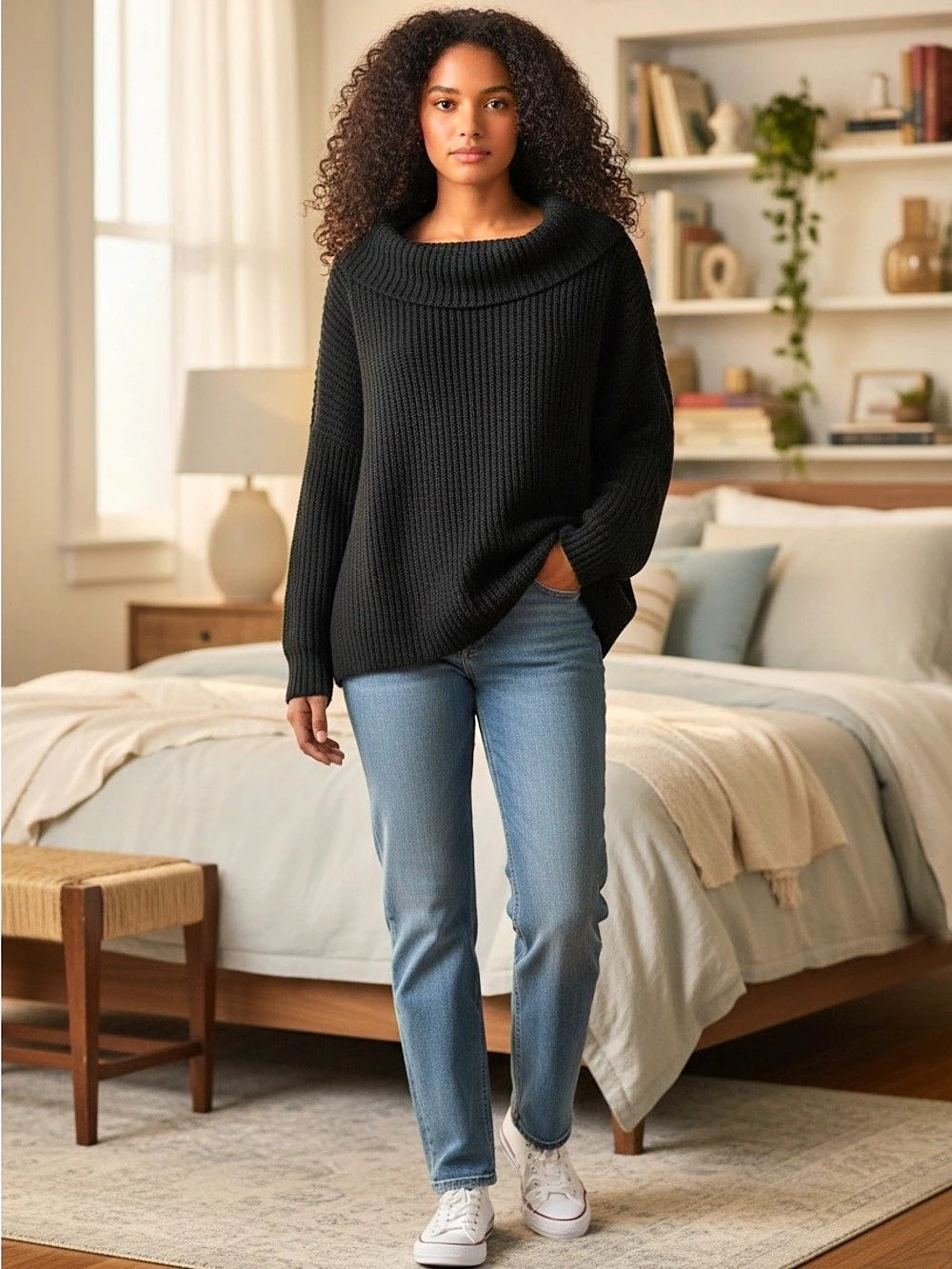 Exlura Black Knit Sweater Over the Shoulders NWT